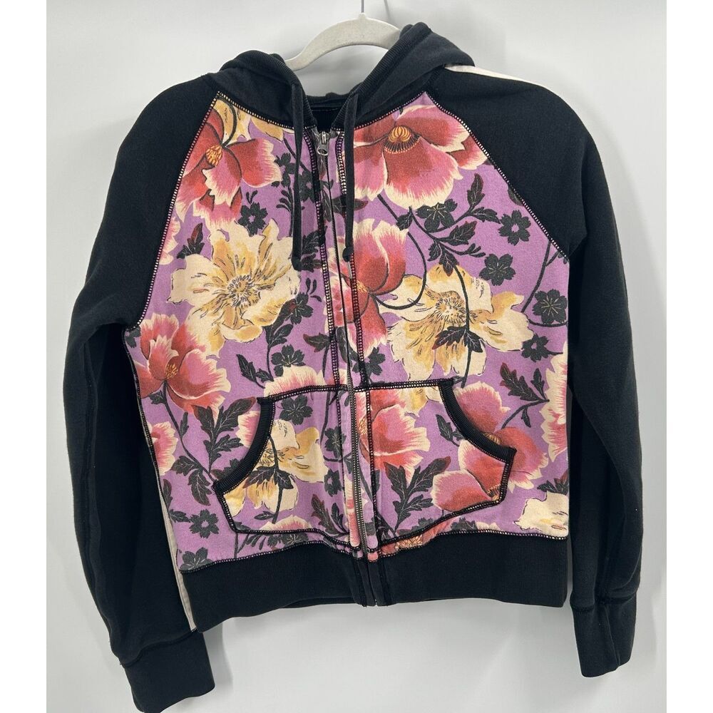 Vintage Y2K Hoodie Lucky Brand Women S Boho Asian Art Full Zip Floral Sweatshirt